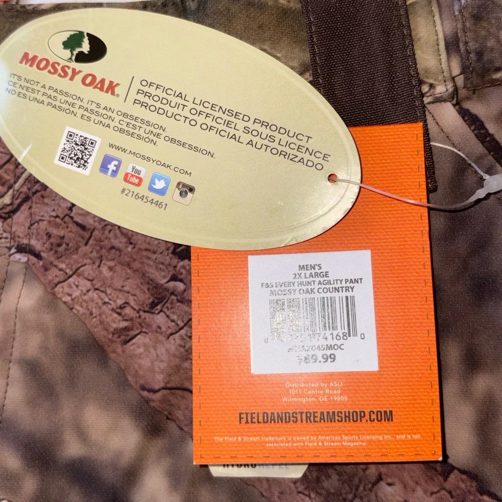 Field & Stream Every Hunt Agility Pant Mossy Oak Camo Mens 2XL HydroRepel NWT